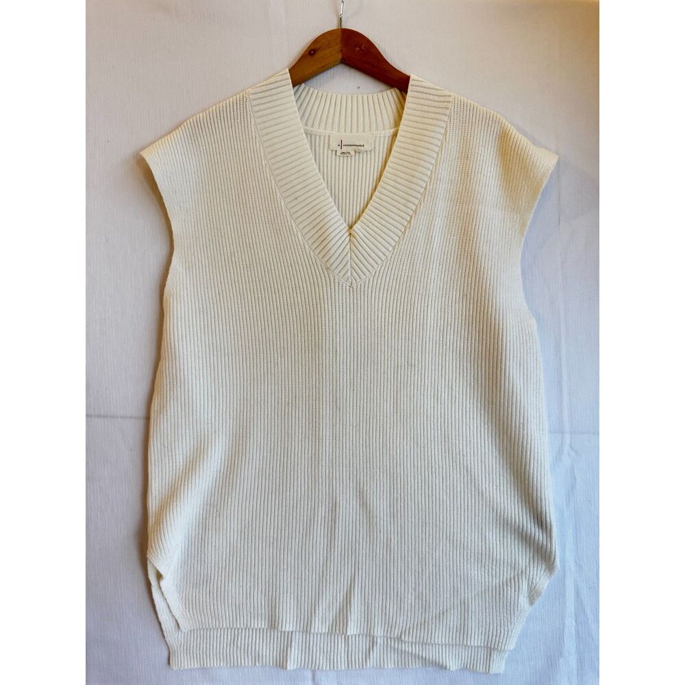 Anthropologie Maeve Oversized Ribbed V-Neck Sweater Vest in Cream/Ivory One Size